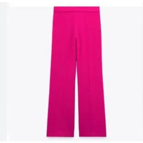 Zara Low Rise Flare Dressy Pants Trousers Pockets Fuchsia Pink Size S - Picture 2 of 15